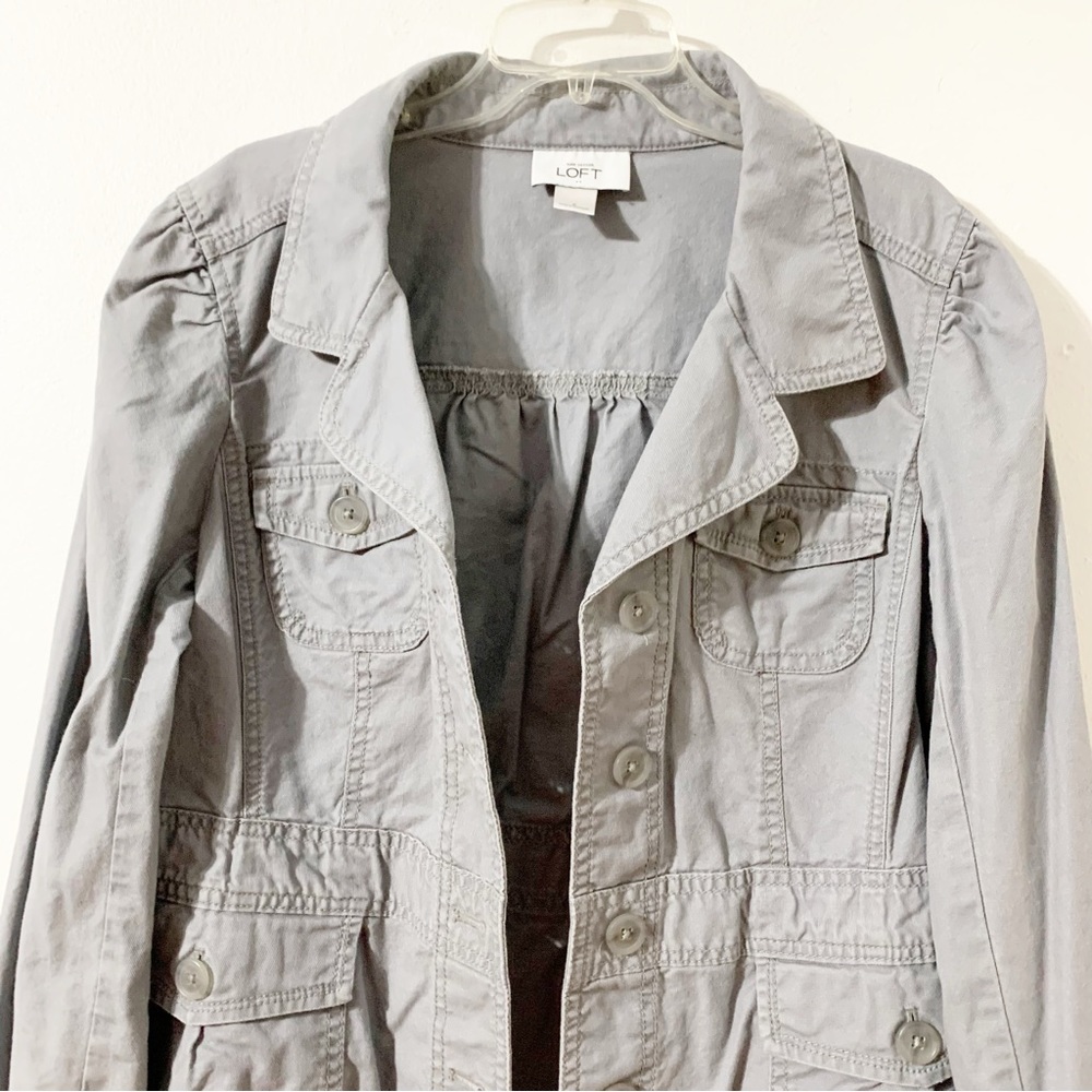 Ann Taylor LOFT Button Front Cotton Jacket Pockets Long Sleeves Puffed Shoulders - Picture 5 of 12